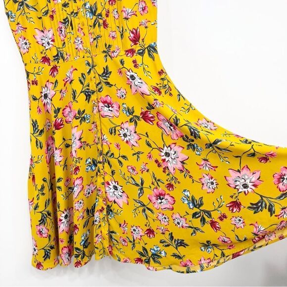 Nanette Lepore Yellow Pink Floral Pleat Chest A Line Sleeveless Shirt Dress - Picture 8 of 16